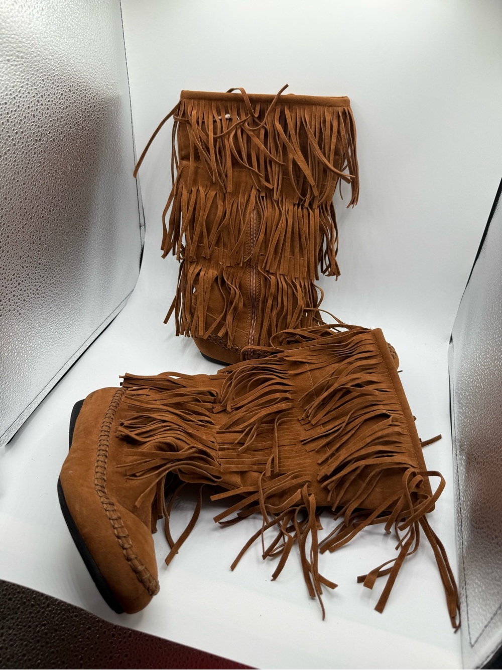 Hot Cakes 3 Layer Fringe Moccasin Style Boots Sz 9M